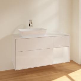 Тумба под раковину Villeroy & Boch Finion 120х50,1 см с подсветкой МДФ глянцевый белый лак/стекло белое матовое F811GFGF