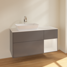 Тумба под раковину Villeroy & Boch Finion 120х50,1 см с подсветкой МДФ антрацит матовый лак/стекло белое матовое F811GFGK