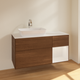 Тумба под раковину Villeroy & Boch Finion 120х50,1 см с подсветкой МДФ шпон грецкого ореха/стекло белое матовое F811GFGN