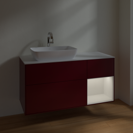 Тумба под раковину Villeroy & Boch Finion 120х50,1 см с подсветкой МДФ пион матовый лак/стекло белое матовое F811GFHB