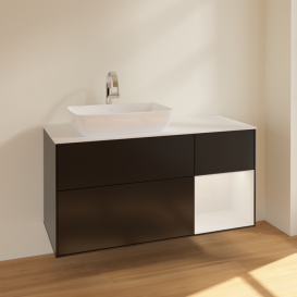 Тумба под раковину Villeroy & Boch Finion 120х50,1 см с подсветкой МДФ черный матовый лак/стекло белое матовое F811GFPD