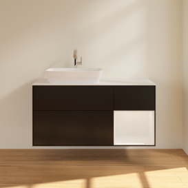 Тумба под раковину Villeroy & Boch Finion 120х50,1 см с подсветкой МДФ черный матовый лак/стекло белое матовое F811GFPD