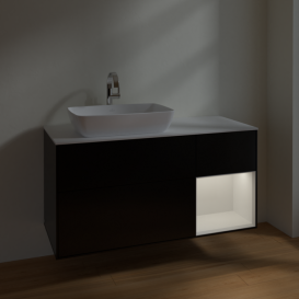 Тумба под раковину Villeroy & Boch Finion 120х50,1 см с подсветкой МДФ черный матовый лак/стекло белое матовое F811GFPD