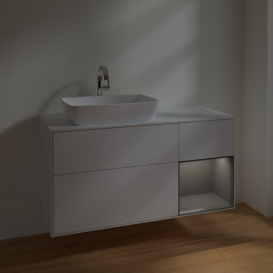 Тумба под раковину Villeroy & Boch Finion 120х50,1 см с подсветкой МДФ глянцевый белый лак/стекло белое матовое F811GKGF