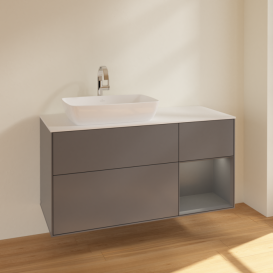 Тумба под раковину Villeroy & Boch Finion 120х50,1 см с подсветкой МДФ антрацит матовый лак/стекло белое матовое F811GKGK