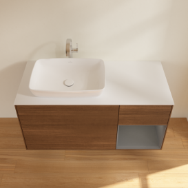 Тумба под раковину Villeroy & Boch Finion 120х50,1 см с подсветкой МДФ шпон грецкого ореха/стекло белое матовое F811GKGN