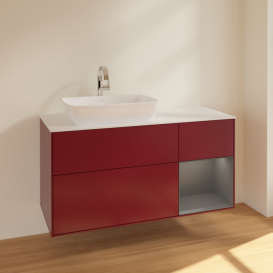 Тумба под раковину Villeroy & Boch Finion 120х50,1 см с подсветкой МДФ пион матовый лак/стекло белое матовое F811GKHB