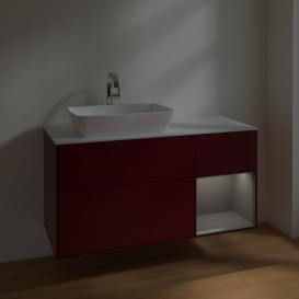 Тумба под раковину Villeroy & Boch Finion 120х50,1 см с подсветкой МДФ пион матовый лак/стекло белое матовое F811GKHB