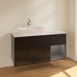 Тумба под раковину Villeroy & Boch Finion 120х50,1 см с подсветкой МДФ черный матовый лак/стекло белое матовое F811GKPD