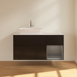 Тумба под раковину Villeroy & Boch Finion 120х50,1 см с подсветкой МДФ черный матовый лак/стекло белое матовое F811GKPD