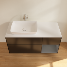 Тумба под раковину Villeroy & Boch Finion 120х50,1 см с подсветкой МДФ черный матовый лак/стекло белое матовое F811GKPD