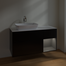 Тумба под раковину Villeroy & Boch Finion 120х50,1 см с подсветкой МДФ черный матовый лак/стекло белое матовое F811GKPD