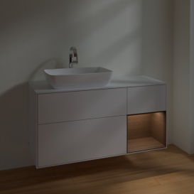 Тумба под раковину Villeroy & Boch Finion 120х50,1 см с подсветкой МДФ глянцевый белый лак/стекло белое матовое F811GNGF