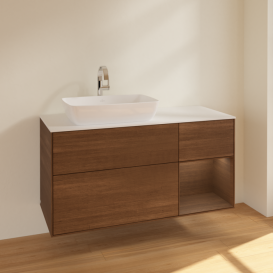 Тумба под раковину Villeroy & Boch Finion 120х50,1 см с подсветкой МДФ шпон грецкого ореха/стекло белое матовое F811GNGN