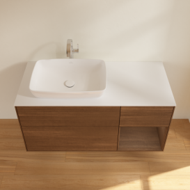 Тумба под раковину Villeroy & Boch Finion 120х50,1 см с подсветкой МДФ шпон грецкого ореха/стекло белое матовое F811GNGN