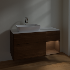 Тумба под раковину Villeroy & Boch Finion 120х50,1 см с подсветкой МДФ шпон грецкого ореха/стекло белое матовое F811GNGN