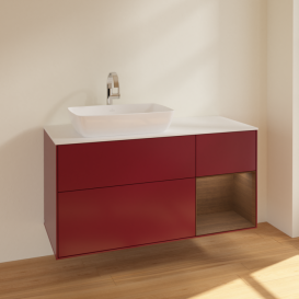 Тумба под раковину Villeroy & Boch Finion 120х50,1 см с подсветкой МДФ пион матовый лак/стекло белое матовое F811GNHB