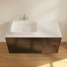 Тумба под раковину Villeroy & Boch Finion 120х50,1 см с подсветкой МДФ черный матовый лак/стекло белое матовое F811GNPD