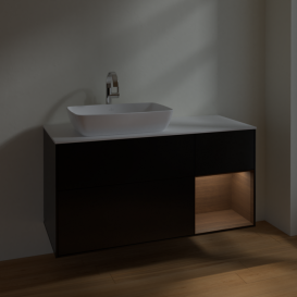 Тумба под раковину Villeroy & Boch Finion 120х50,1 см с подсветкой МДФ черный матовый лак/стекло белое матовое F811GNPD