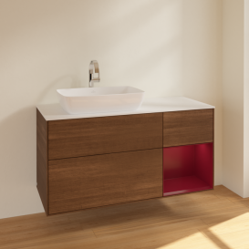 Тумба под раковину Villeroy & Boch Finion 120х50,1 см с подсветкой МДФ шпон грецкого ореха/стекло белое матовое F811HBGN