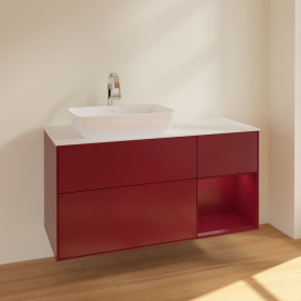 Тумба под раковину Villeroy & Boch Finion 120х50,1 см с подсветкой МДФ пион матовый лак/стекло белое матовое F811HBHB