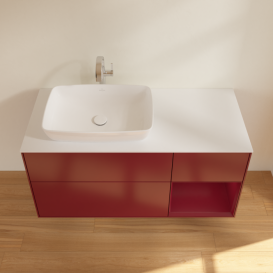 Тумба под раковину Villeroy & Boch Finion 120х50,1 см с подсветкой МДФ пион матовый лак/стекло белое матовое F811HBHB