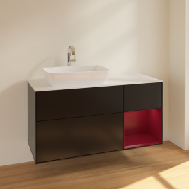 Тумба под раковину Villeroy & Boch Finion 120х50,1 см с подсветкой МДФ черный матовый лак/стекло белое матовое F811HBPD