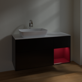 Тумба под раковину Villeroy & Boch Finion 120х50,1 см с подсветкой МДФ черный матовый лак/стекло белое матовое F811HBPD