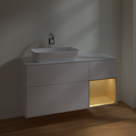 Тумба под раковину Villeroy & Boch Finion 120х50,1 см с подсветкой МДФ глянцевый белый лак/стекло белое матовое F811HFGF