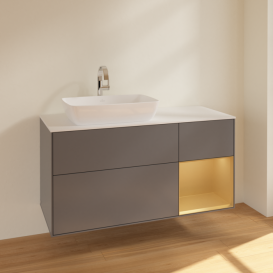 Тумба под раковину Villeroy & Boch Finion 120х50,1 см с подсветкой МДФ антрацит матовый лак/стекло белое матовое F811HFGK