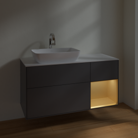 Тумба под раковину Villeroy & Boch Finion 120х50,1 см с подсветкой МДФ антрацит матовый лак/стекло белое матовое F811HFGK