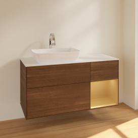 Тумба под раковину Villeroy & Boch Finion 120х50,1 см с подсветкой МДФ шпон грецкого ореха/стекло белое матовое F811HFGN