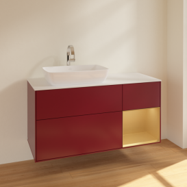 Тумба под раковину Villeroy & Boch Finion 120х50,1 см с подсветкой МДФ пион матовый лак/стекло белое матовое F811HFHB