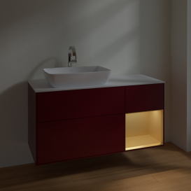 Тумба под раковину Villeroy & Boch Finion 120х50,1 см с подсветкой МДФ пион матовый лак/стекло белое матовое F811HFHB