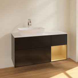 Тумба под раковину Villeroy & Boch Finion 120х50,1 см с подсветкой МДФ черный матовый лак/стекло белое матовое F811HFPD