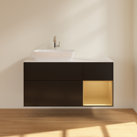 Тумба под раковину Villeroy & Boch Finion 120х50,1 см с подсветкой МДФ черный матовый лак/стекло белое матовое F811HFPD