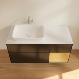 Тумба под раковину Villeroy & Boch Finion 120х50,1 см с подсветкой МДФ черный матовый лак/стекло белое матовое F811HFPD