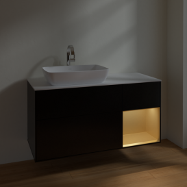 Тумба под раковину Villeroy & Boch Finion 120х50,1 см с подсветкой МДФ черный матовый лак/стекло белое матовое F811HFPD