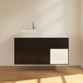 Тумба под раковину Villeroy & Boch Finion 120х50,1 см с подсветкой МДФ черный матовый лак/стекло белое матовое F811MTPD