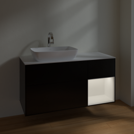 Тумба под раковину Villeroy & Boch Finion 120х50,1 см с подсветкой МДФ черный матовый лак/стекло белое матовое F811MTPD