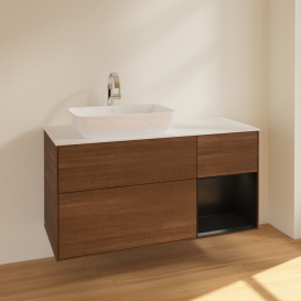 Тумба под раковину Villeroy & Boch Finion 120х50,1 см с подсветкой МДФ шпон грецкого ореха/стекло белое матовое F811PDGN