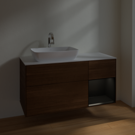 Тумба под раковину Villeroy & Boch Finion 120х50,1 см с подсветкой МДФ шпон грецкого ореха/стекло белое матовое F811PDGN