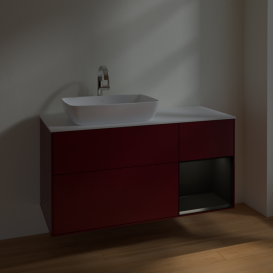 Тумба под раковину Villeroy & Boch Finion 120х50,1 см с подсветкой МДФ пион матовый лак/стекло белое матовое F811PDHB