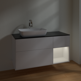 Тумба под раковину Villeroy & Boch Finion 120х50,1 см с подсветкой МДФ глянцевый белый лак/стекло черное матовое F812GFGF