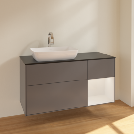 Тумба под раковину Villeroy & Boch Finion 120х50,1 см с подсветкой МДФ антрацит матовый лак/стекло черное матовое F812GFGK