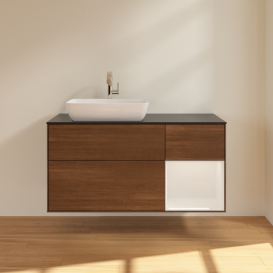 Тумба под раковину Villeroy & Boch Finion 120х50,1 см с подсветкой МДФ шпон грецкого ореха/стекло черное матовое F812GFGN