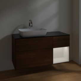 Тумба под раковину Villeroy & Boch Finion 120х50,1 см с подсветкой МДФ шпон грецкого ореха/стекло черное матовое F812GFGN