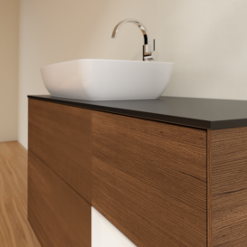 Тумба под раковину Villeroy & Boch Finion 120х50,1 см с подсветкой МДФ шпон грецкого ореха/стекло черное матовое F812GFGN