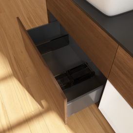 Тумба под раковину Villeroy & Boch Finion 120х50,1 см с подсветкой МДФ шпон грецкого ореха/стекло черное матовое F812GFGN