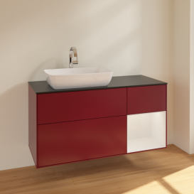 Тумба под раковину Villeroy & Boch Finion 120х50,1 см с подсветкой МДФ пион матовый лак/стекло черное матовое F812GFHB